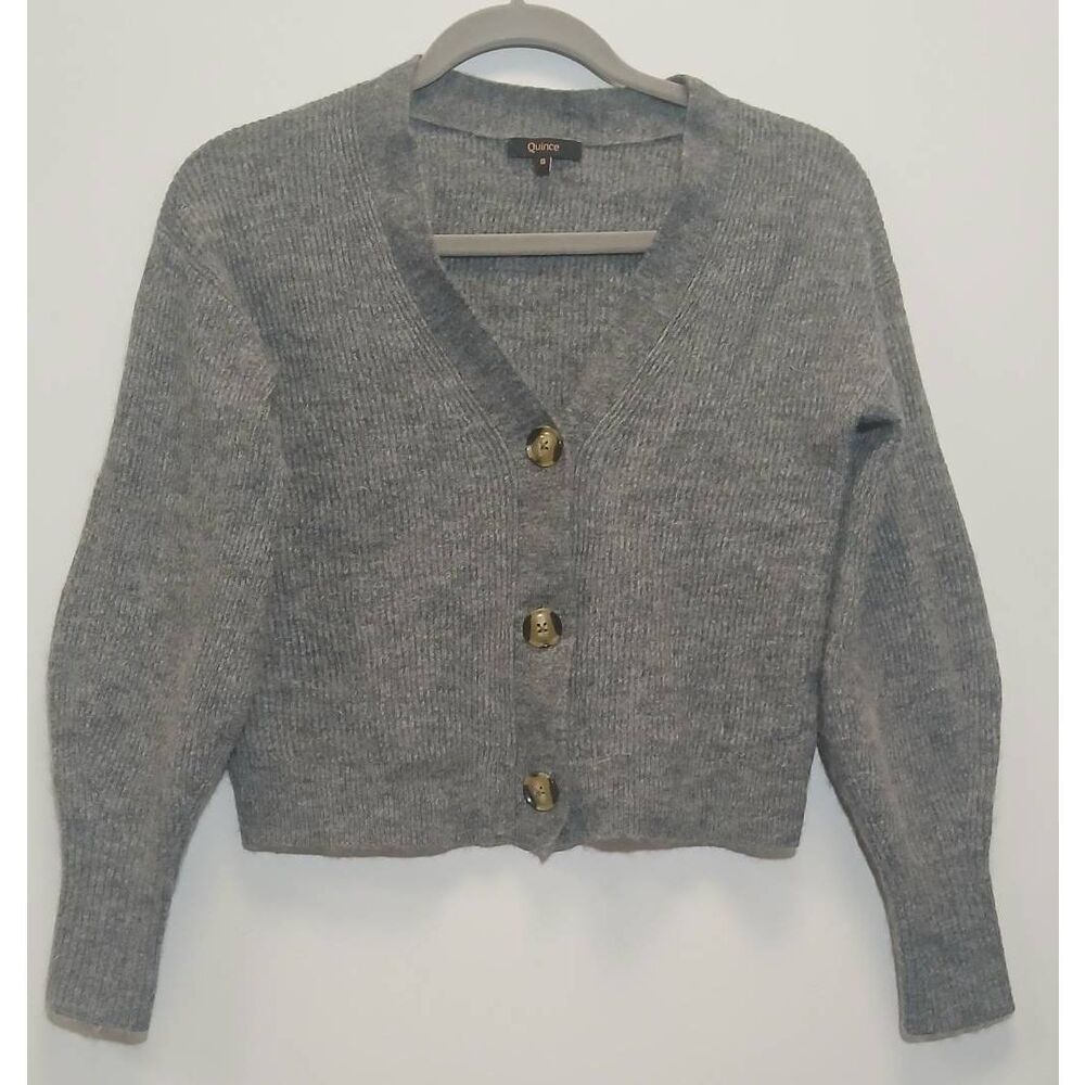 Quince womens small baby alpaca sweater boxy cropped gray cardigan